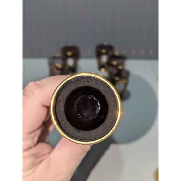 Vintage Amethyst Decanter Set 8 Hand-Painted Cups Gold Gilded Raised Floral Desi - Picture 9 of 16